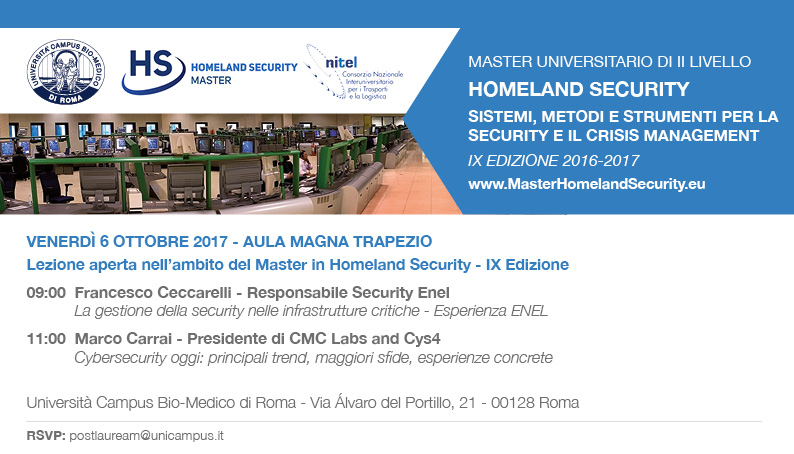 Lezione aperta nell'ambito del Master Homeland Security